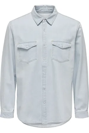 Only & Sons Heren, Overhemden, Blauw, Maat: M Denim