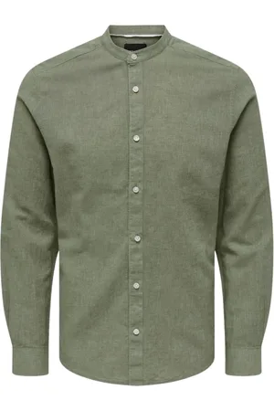 Only & Sons Heren, Overhemden, Groen, Maat: 2XL Linnen
