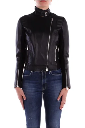 Pinko Dames, Jassen, Zwart, Maat: L Leer