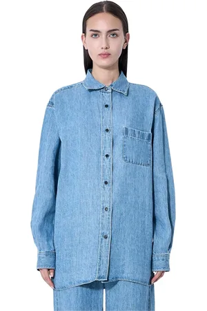 The Row Dames, Blouses & Shirts, Blauw, Maat: M Linnen