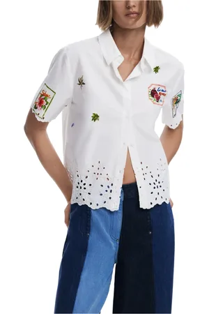 Desigual Dames, Blouses & Shirts, Wit, Maat: S Katoen