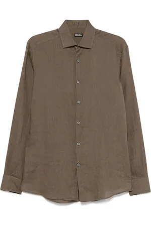 Ermenegildo Zegna Heren, Overhemden, Bruin, Maat: M Linnen