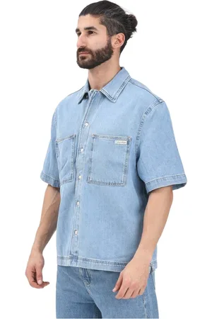 Calvin Klein Heren, Overhemden, Blauw, Maat: S Denim