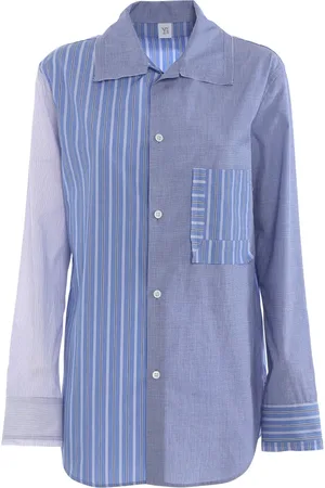 YOHJI YAMAMOTO Dames, Blouses & Shirts, Blauw, Maat: M Katoen