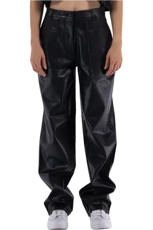 Calvin Klein Dames, Broeken, Zwart, Maat: S Leer