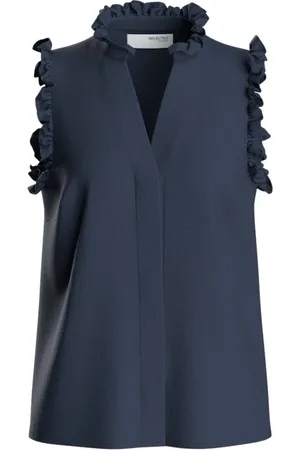 SELECTED Dames, Tops, Blauw, Maat: M Linnen