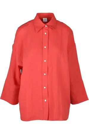 ELEVENTY Dames, Blouses & Shirts, Oranje, Maat: S Linnen