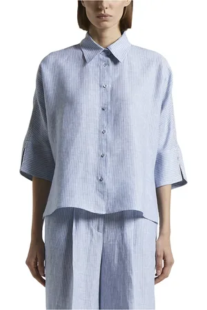 PESERICO SIGN Dames, Blouses & Shirts, Blauw, Maat: L Linnen