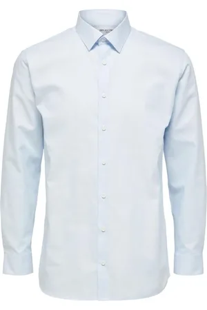 SELECTED Heren, Overhemden, Blauw, Maat: S Katoen