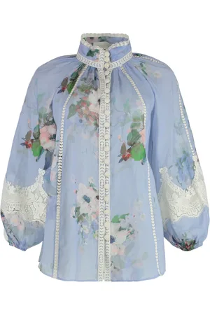 ZIMMERMANN Dames, Blouses & Shirts, Blauw, Maat: M Linnen