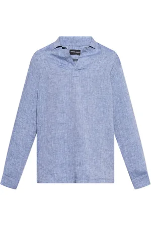 Giorgio Armani Heren, Overhemden, Blauw, Maat: M Linnen