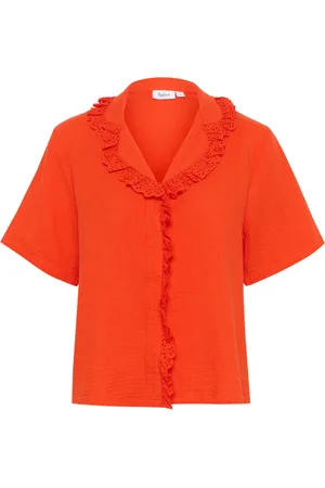 Saint Tropez Dames, Blouses & Shirts, Oranje, Maat: L Katoen