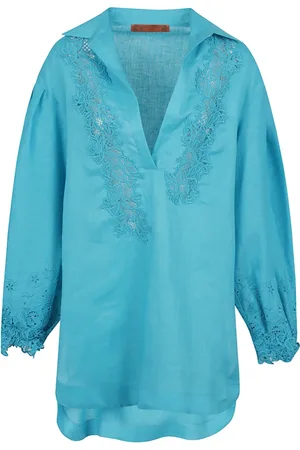 ERMANNO SCERVINO Dames, Blouses & Shirts, Blauw, Maat: XS Linnen