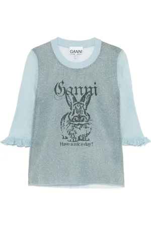 Ganni Dames, Truien, Blauw, Maat: L