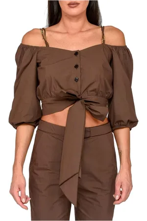 Patrizia Pepe Dames, Blouses & Shirts, Bruin, Maat: M Katoen