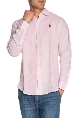 U.S. Polo Assn. Heren, Overhemden, Roze, Maat: M Linnen