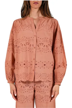 NOTSHY Dames, Blouses & Shirts, Bruin, Maat: S Katoen