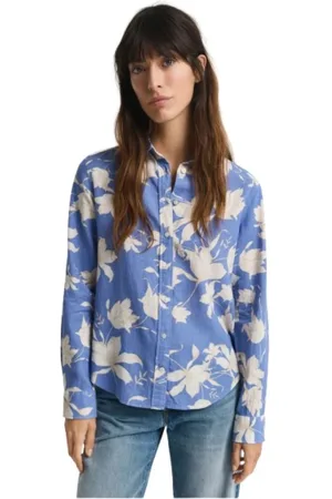 GANT Dames, Blouses & Shirts, Blauw, Maat: 3XL Linnen