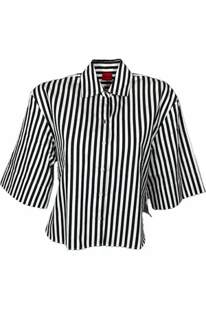 HUGO BOSS Dames, Blouses & Shirts, Zwart, Maat: S Katoen