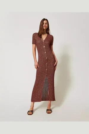 Twin-Set Dames, Jurken, Bruin, Maat: M Viscose