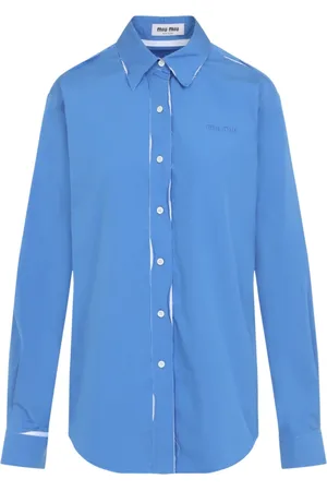 Miu Miu Dames, Blouses & Shirts, Blauw, Maat: 2XS Katoen