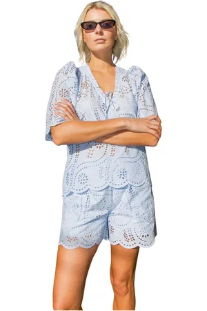 Crās Dames, Blouses & Shirts, Blauw, Maat: L Katoen