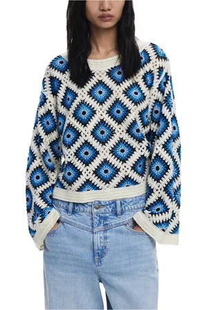 Desigual Dames, Truien, Blauw, Maat: L Katoen