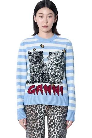 Ganni Dames, Truien, Blauw, Maat: S Wol
