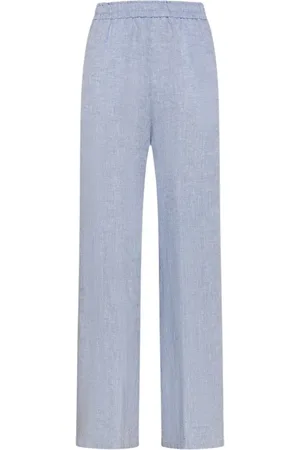MOMONÍ Dames, Broeken, Blauw, Maat: S Linnen