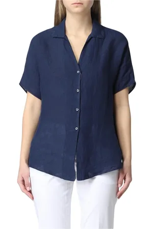 FAY Dames, Blouses & Shirts, Blauw, Maat: M Linnen