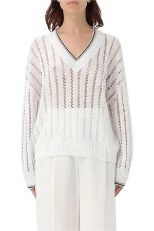 Brunello Cucinelli Dames, Truien, Wit, Maat: M Kasjmier