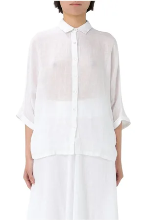 120% Lino Dames, Blouses & Shirts, Wit, Maat: M Linnen