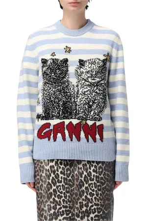 Ganni Dames, Truien, Blauw, Maat: L Wol