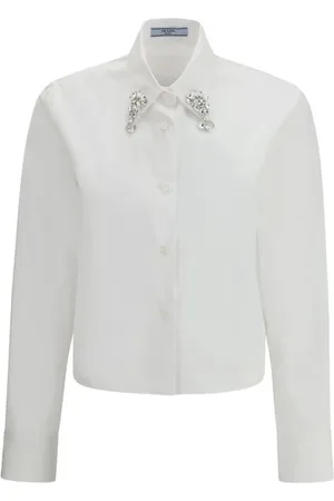 Prada Dames, Blouses & Shirts, Wit, Maat: XS Katoen