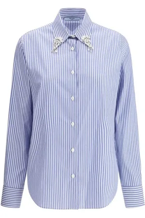 Prada Dames, Blouses & Shirts, Blauw, Maat: S Katoen