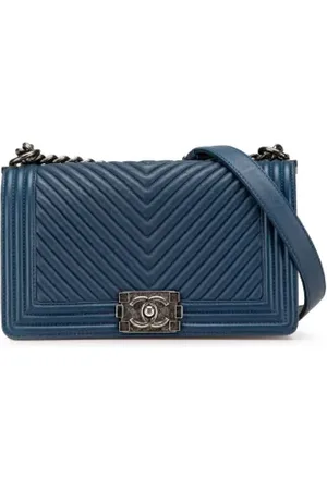 CHANEL Dames, Pre-owned, Blauw, Maat: ONE Size Leer
