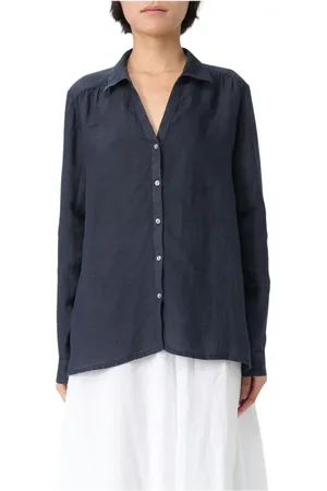 120% Lino Dames, Blouses & Shirts, Blauw, Maat: XS Linnen