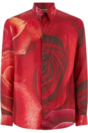 Roberto Cavalli Heren, Overhemden, Rood, Maat: M Zijde