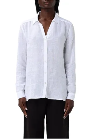 120% Lino Dames, Blouses & Shirts, Wit, Maat: M Linnen