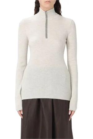 Brunello Cucinelli Dames, Truien, Grijs, Maat: XL Zijde