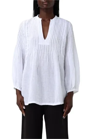 120% Lino Dames, Blouses & Shirts, Wit, Maat: L Linnen