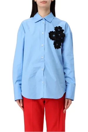Msgm Dames, Blouses & Shirts, Blauw, Maat: XS Katoen