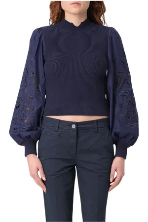 Twin-Set Dames, Truien, Blauw, Maat: XS Katoen