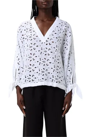 120% Lino Dames, Blouses & Shirts, Wit, Maat: M Linnen