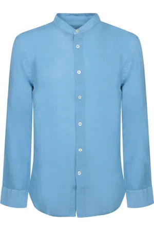 120% Lino Heren, Overhemden, Blauw, Maat: L Linnen