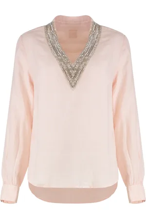 120% Lino Dames, Blouses & Shirts, Roze, Maat: S Linnen