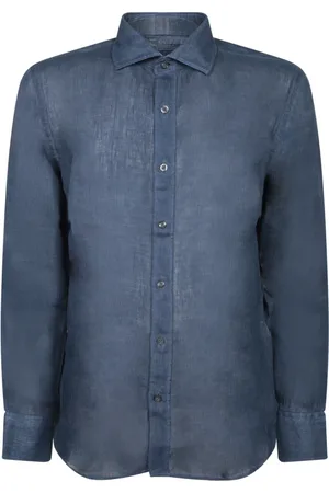 120% Lino Heren, Overhemden, Blauw, Maat: S Linnen
