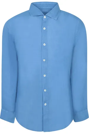 120% Lino Heren, Overhemden, Blauw, Maat: S Linnen