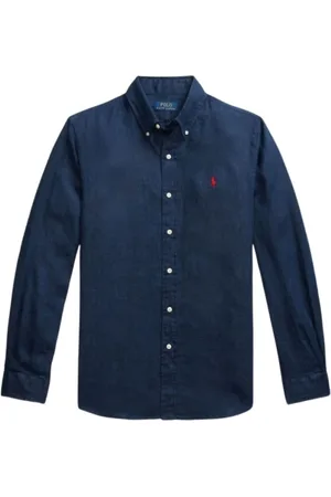 Ralph Lauren Heren, Overhemden, Blauw, Maat: L Linnen