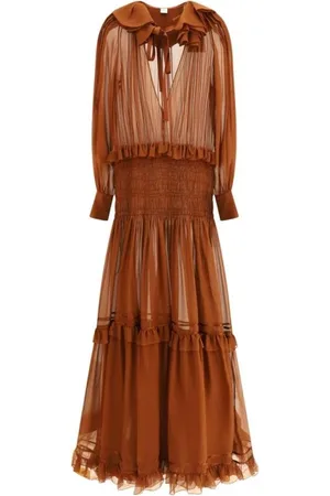 Saint Laurent Dames, Jurken, Bruin, Maat: 2XS Zijde